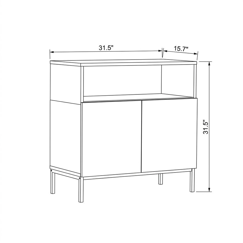 Buffet moderne bicolore en grès et chêne saphir avec tablette ouverte (31,5'' L x 15,7'' P x 31,5'' H), Sapphire Oak