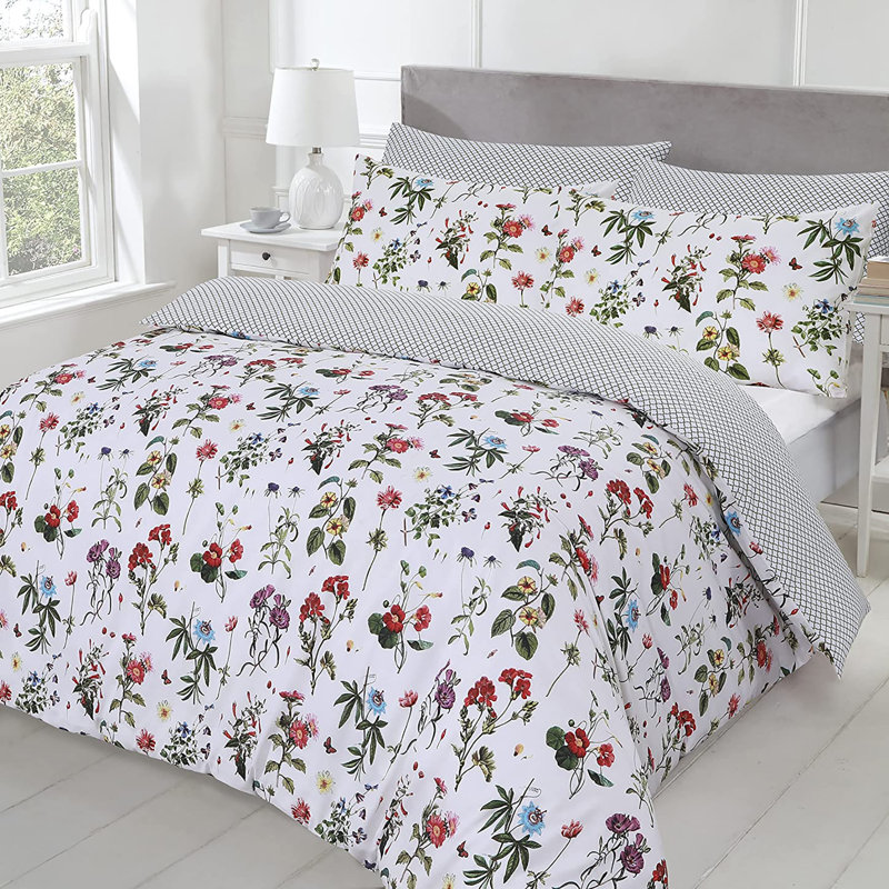 NightComfort Plant with Floral Leaves Cotton Rich Duvet Cover Set with Pillowcase, Single - 1 Standard Pillowcase