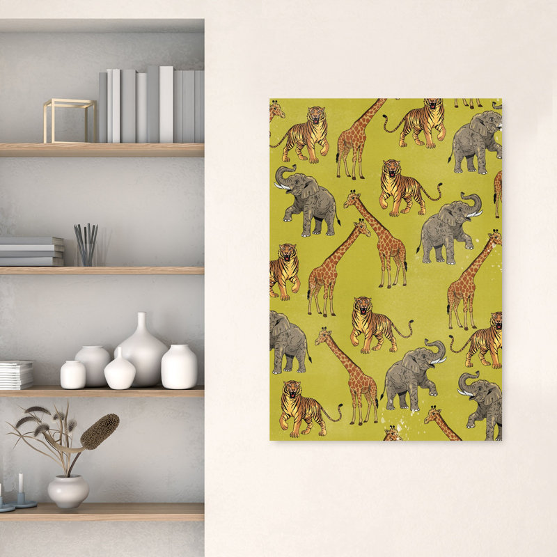 Art mural safari, éléphant et girafe, 48" H x 32" W