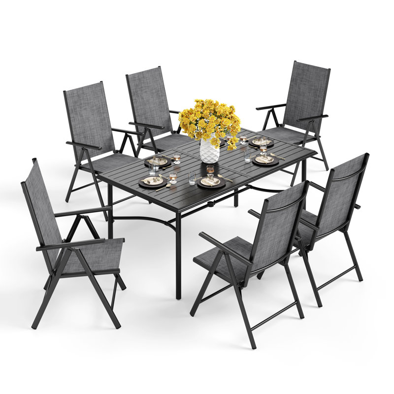 Ensemble repas pour 6 personnes, table de salle à manger de patio et chaises de salle à manger en métal Emy