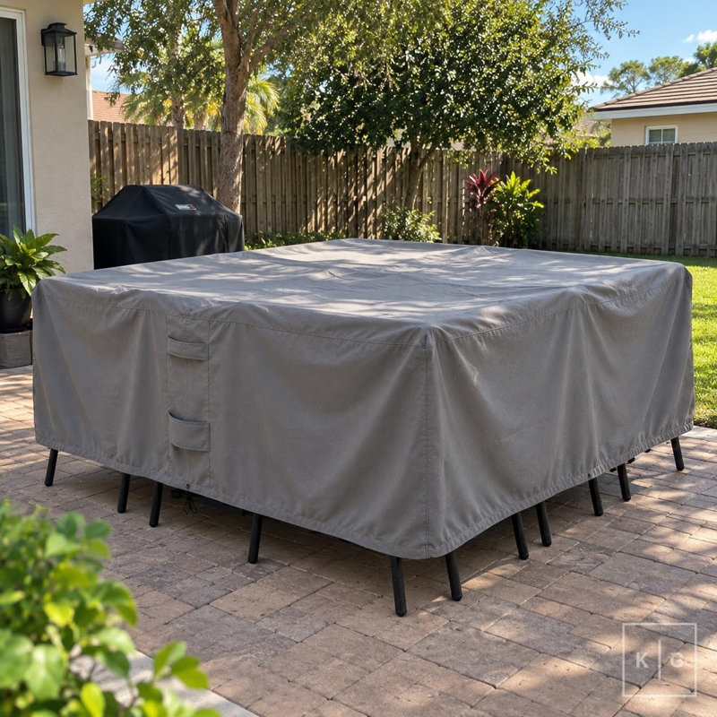 Goodman Water Resistant Patio Dining Set Cover – Heavy Duty, Durable Outdoor Furniture Cover with Click-Close Straps, Adjustable Elastic Hem, and Air Vents