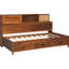 Lit de jour simple en bois noyer avec 3 tiroirs de rangement, tablette, prises et pour espace de vie organisé avec tête de lit