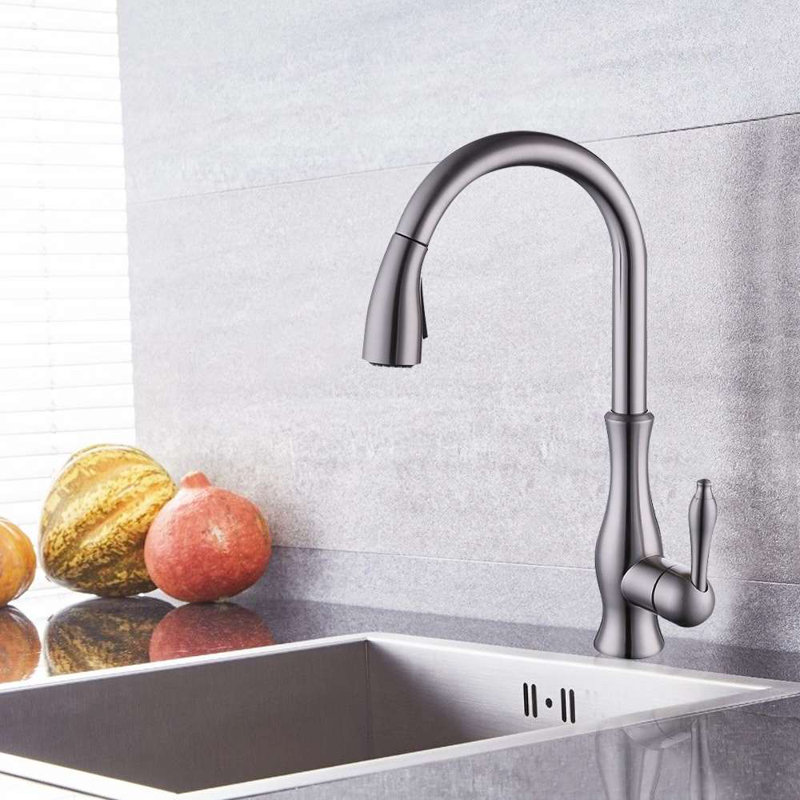 Lyon Brushed Nickel Pullout Kitchen Sink Faucet Stylish and Functional with a Modern Touch