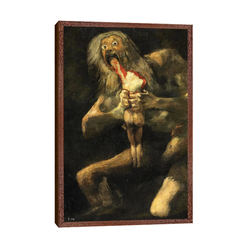 Saturn Devouring One of His Sons, 1821-23 by Francisco Goya - 1 Piece Floater Frame Painting on Canvas, Brown Framed