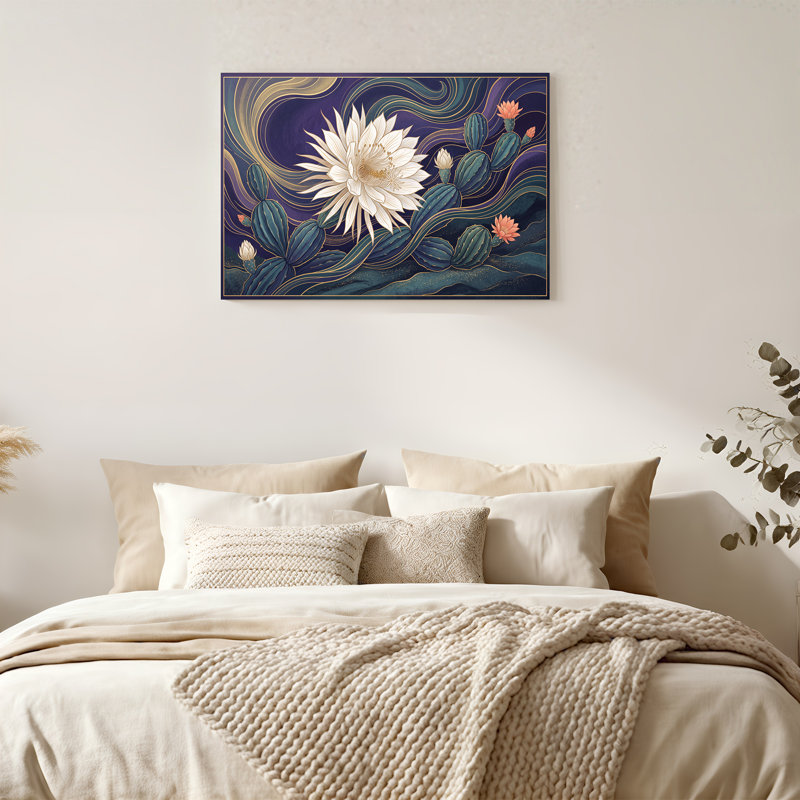 «White Night Blooming Cereus Flower» et cactus verts sur toile, art mural, 16"H x 24"W