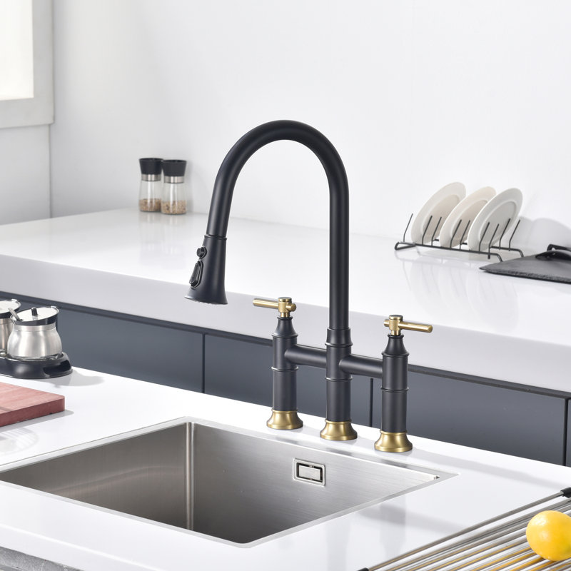 Robinet de cuisine rétractable Sumerain SWF6119PQ-XX, Noir et or