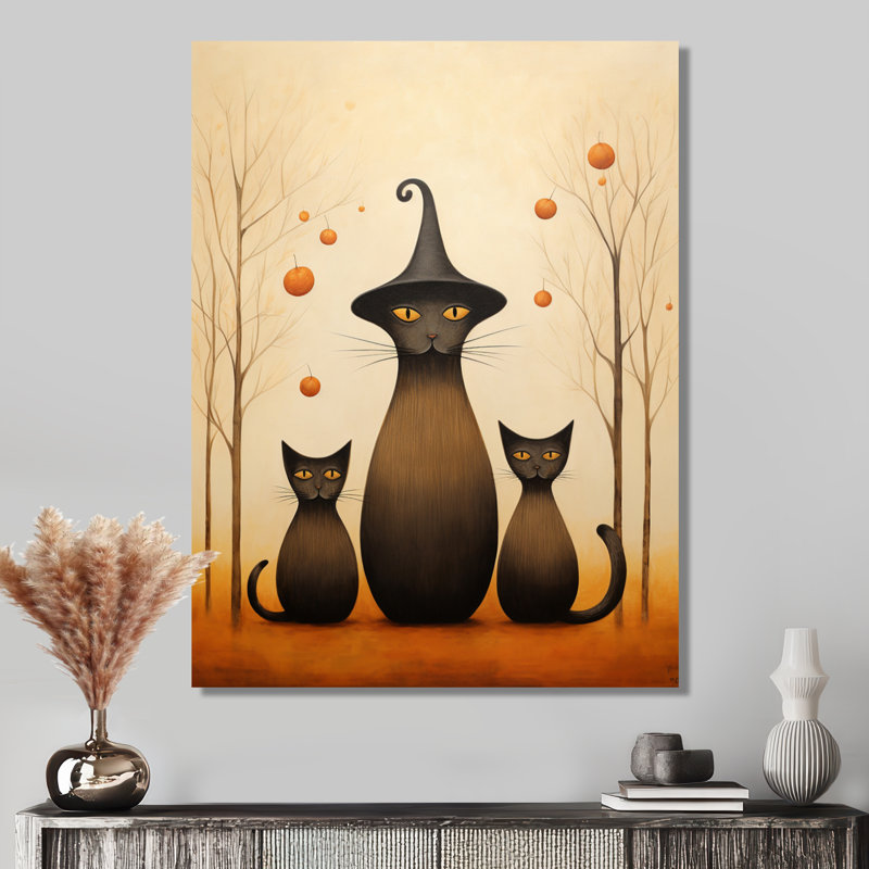 Famille de chats magiques - Chat, art mural dans le salon, Métal métal, H 44 po x l 34 po x P 1,5 po