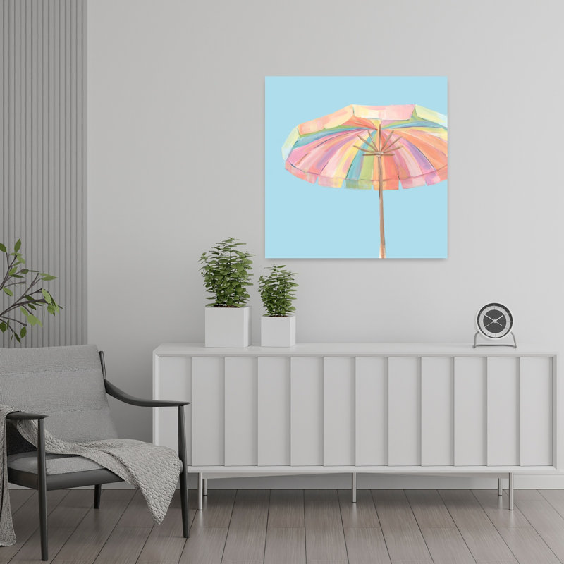 Art mural coloré de parasol de plage coloré contre le ciel, H 24 po x l 24 po