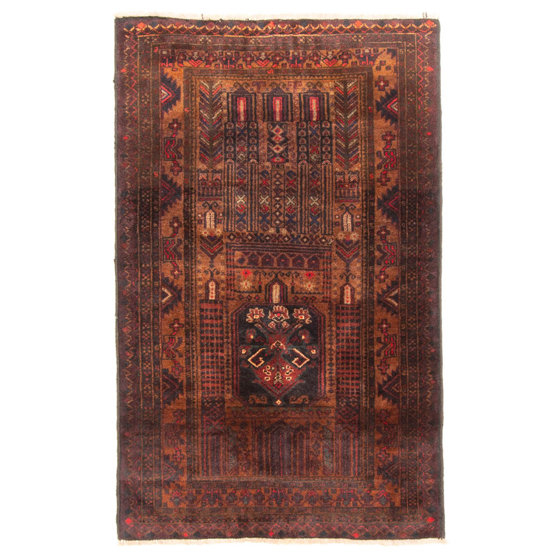 Tapis brun Teimani 2 pi 9 po x 4 pi 7 po