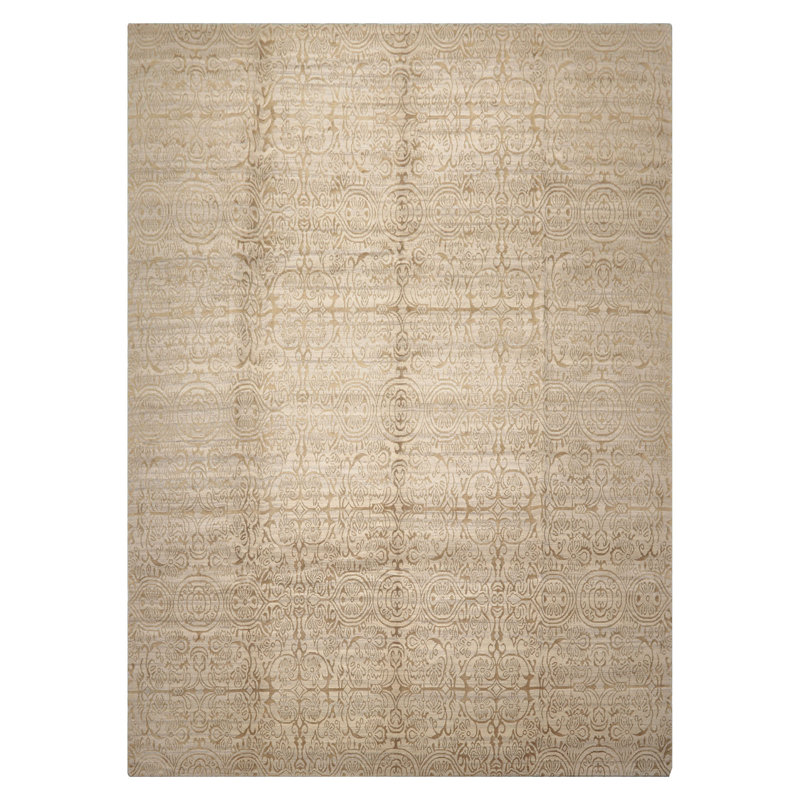 Tapis oriental en laine noué à la main beige en soie noué à la main 10 pi x 13 pi 9 po