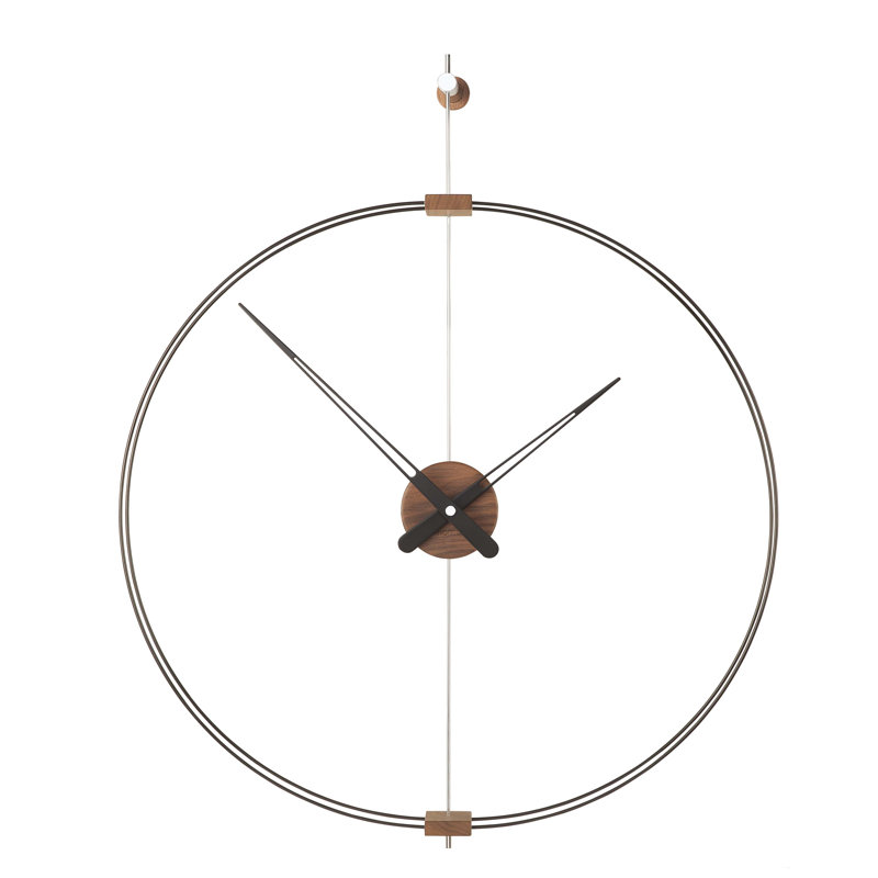 Mini Barcelona Solid Wood,Metal,Fibreglass Analog Wall Clock, Black/Walnut
