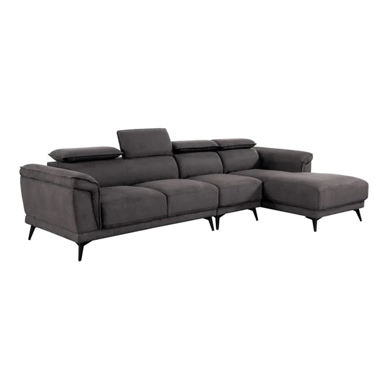 Canapé modulaire Panie, appuis-tête réglables, tissu gris, 125 po, Tissu gris foncé