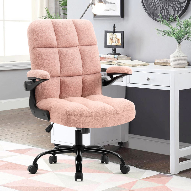 Ergonomic Executive Chair, Pink, Black, Teddy Fleece