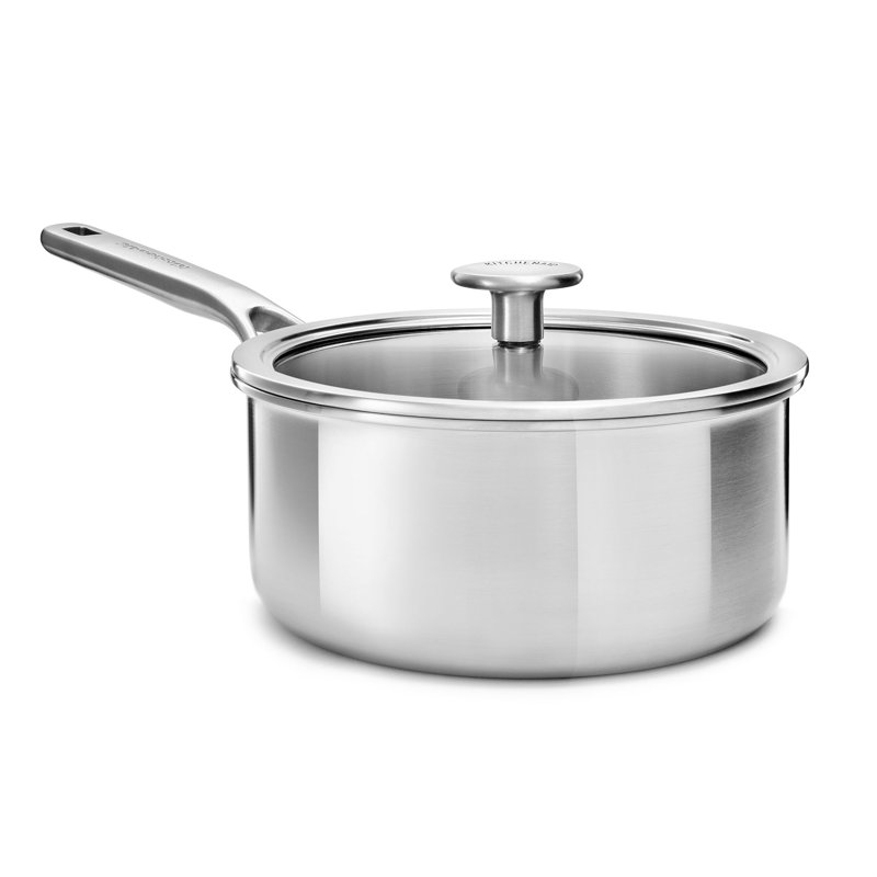 KitchenAid Multi-Ply Stainless Steel Saucepan with Lid, 1.5 L