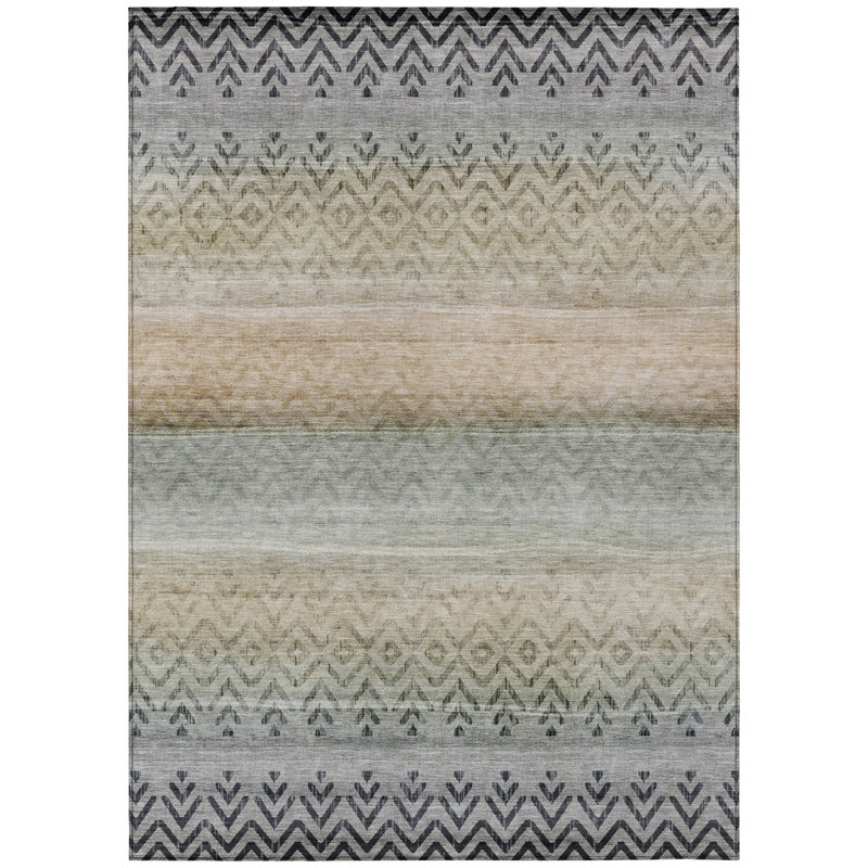 Machine Washable Indoor/Outdoor Xhevrie Gray Rug, Rectangle 8' x 10'