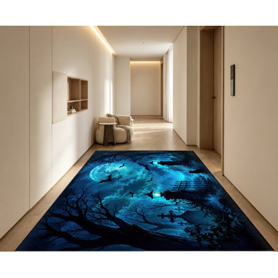 Tapis Spooky Halloween, scène de cimetière de pleine lune, conception artistique, tapis antidérapant, décoration intérieure artistique pour le salon, la chambre à coucher, le vestibule, la porte d'entrée, la cuisine, le balcon, appartement