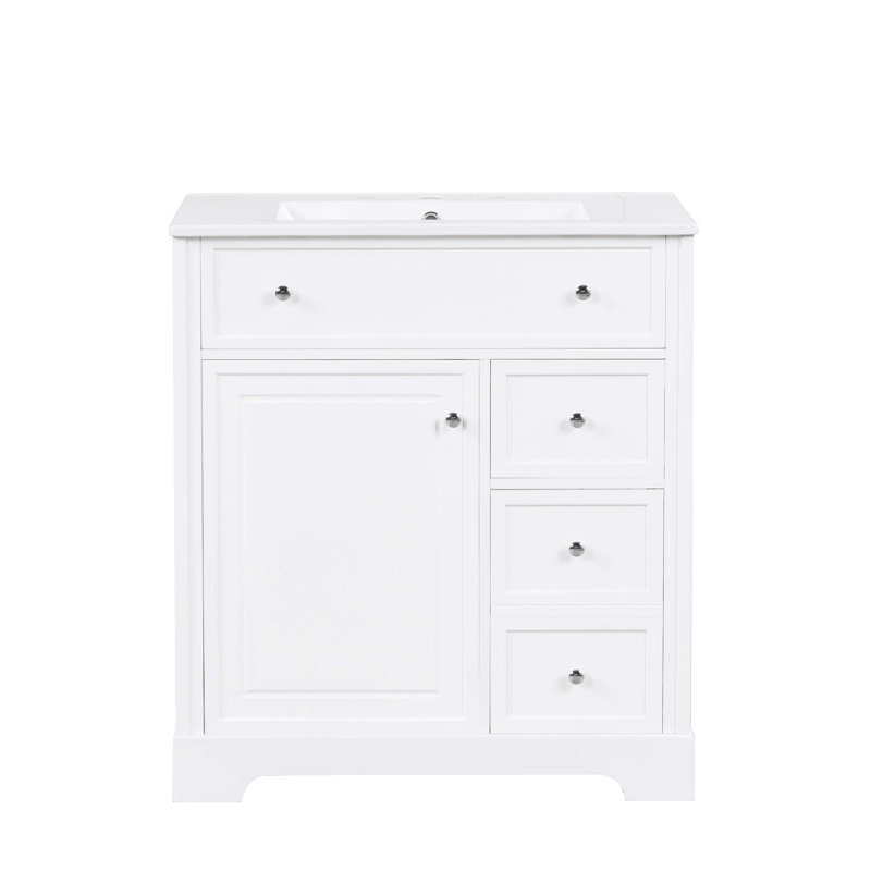 Meuble-lavabo 30 po avec comptoir, meuble-lavabo avec porte et deux tiroirs, Blanc / Blanc