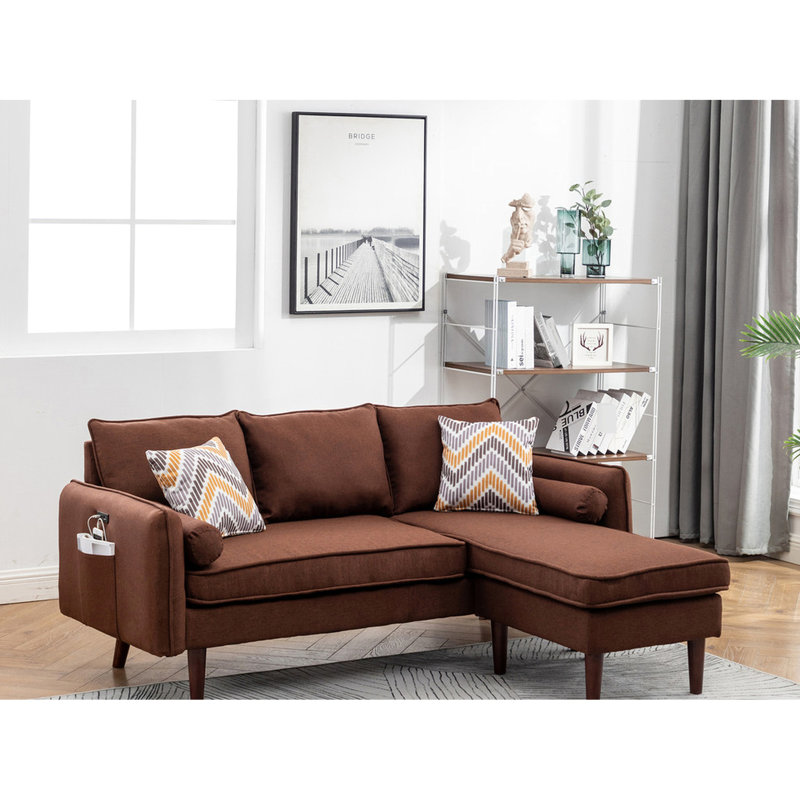 Canapé modulaire en lin avec assise de 17 po de hauteur et rembourrage en mousse de 70 po, poche pour téléphone