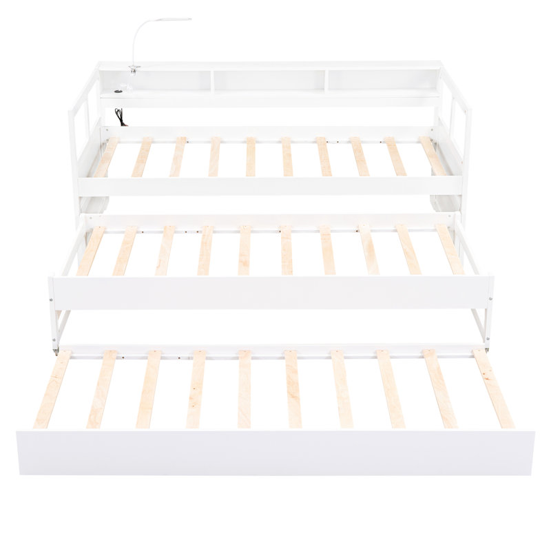Lit de jour simple en bois TG, blanc, 2 lits gigognes, 3 espaces de rangement, de chargement et peu encombrant, Blanc