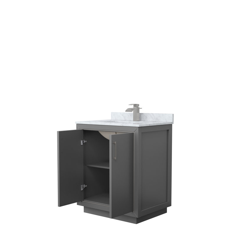 Icon 30'' W Single Vanity, White, Matte Black, White Carrara