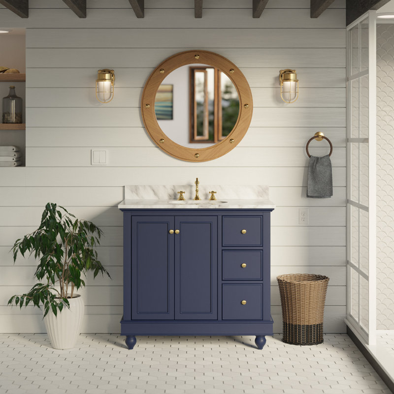 Ensemble de meuble-lavabo simple 36 po Ferdinand, Marbre de Carrare, Bleu royal