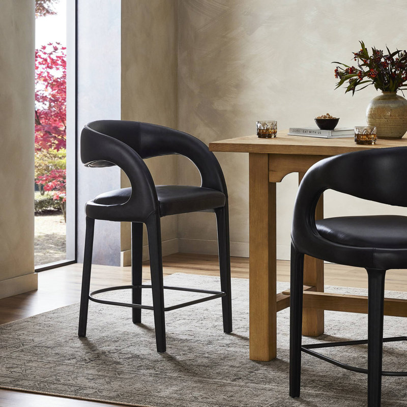 Geoffrey Counter & Bar Stool, Sonoma Black/Genuine Leather, Counter Stool (26.57" Seat Height)