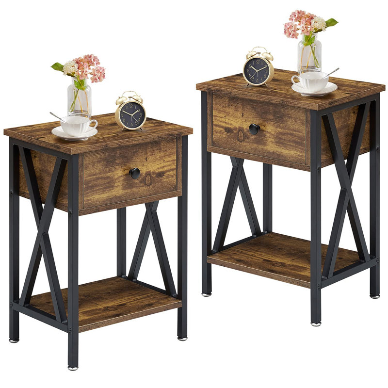 Ensemble de table de chevet moderne et classique orange avec tiroir, conception en X, H 21,69 po x l 15,79 po x P 11,81 po