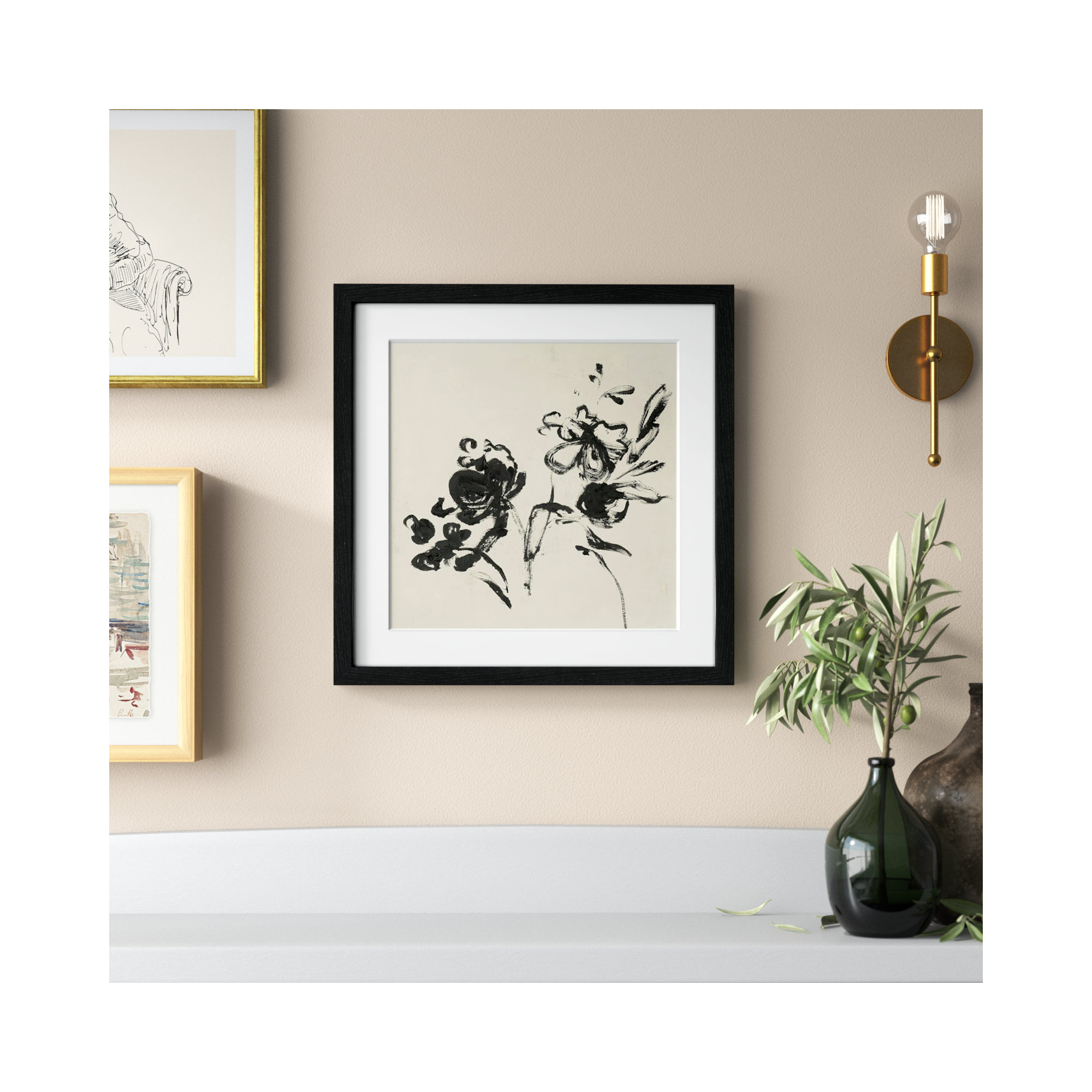 Black Florals I by Isabelle Z - Picture Frame Painting, 18.25" H x 18.25" W , Silver