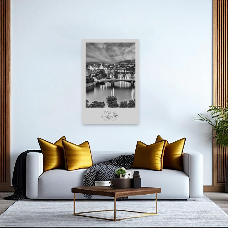 Praguea#039;S Vltava River Vintage Abstract Contemporary Architecture City Wall Art Print by Melanie Viola - Print