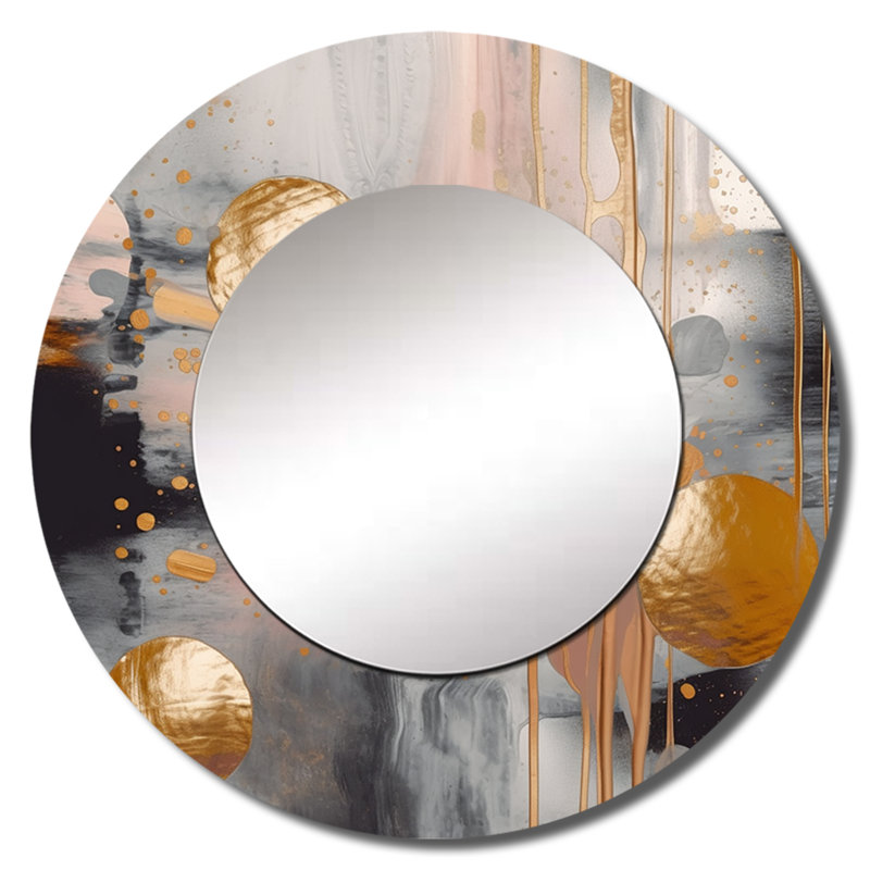 «Pilypas Metallic Circles On Marble Energy I» - miroir mural unique en marbre, 29 po x 29 po
