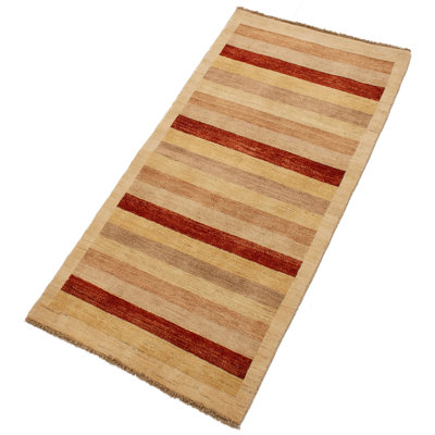 Tapis de couloir rouge / beige en laine noué à la main de conception unique 3 pi 2 po x 6 pi 7 po Andinoh
