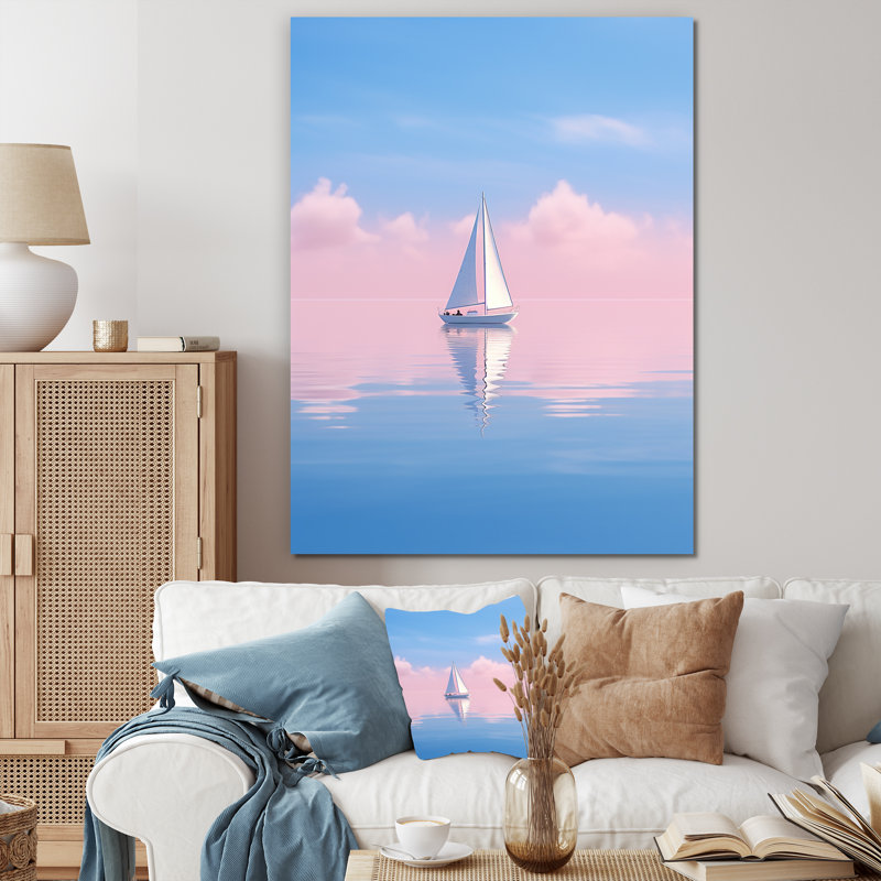 «Solitaire voilier tranquillité pastel coucher de soleil I» sur toile, H 40 po x l 30 po x P 1,5 po, Toile tendue