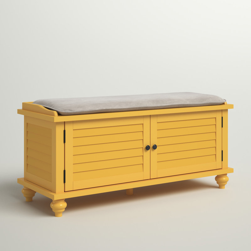 Lechner Velvet Upholstered Storage Bench, Banana Yellow
