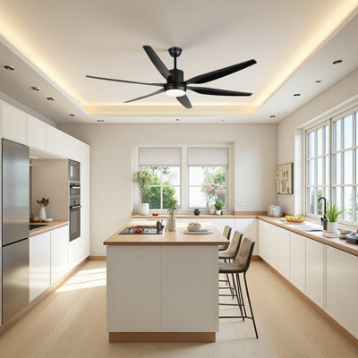 Grand ventilateur de plafond moderne de 66 po avec 6 pales en ABS, moteur à courant continu réversible, lumière DEL 3 couleurs et télécommande