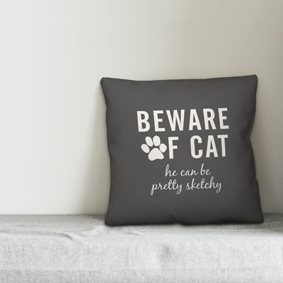  Beware of Cat Throw Pillow