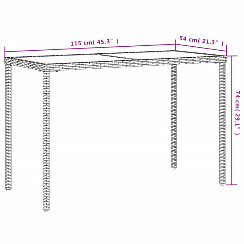 Pereno Rectangular Outdoor Dining Table , 115cm cm W 54cm cm D, Grey