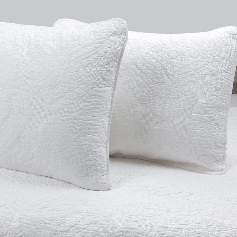 White Cotton 180 TC Reversible Set, King Quilt + 2 King Shams, White