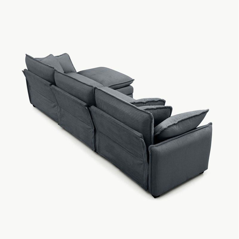 Canapé avec un repose-pieds, Velours côtelé gris, H 33,85 po x l 115,34 po x P 34,25 po