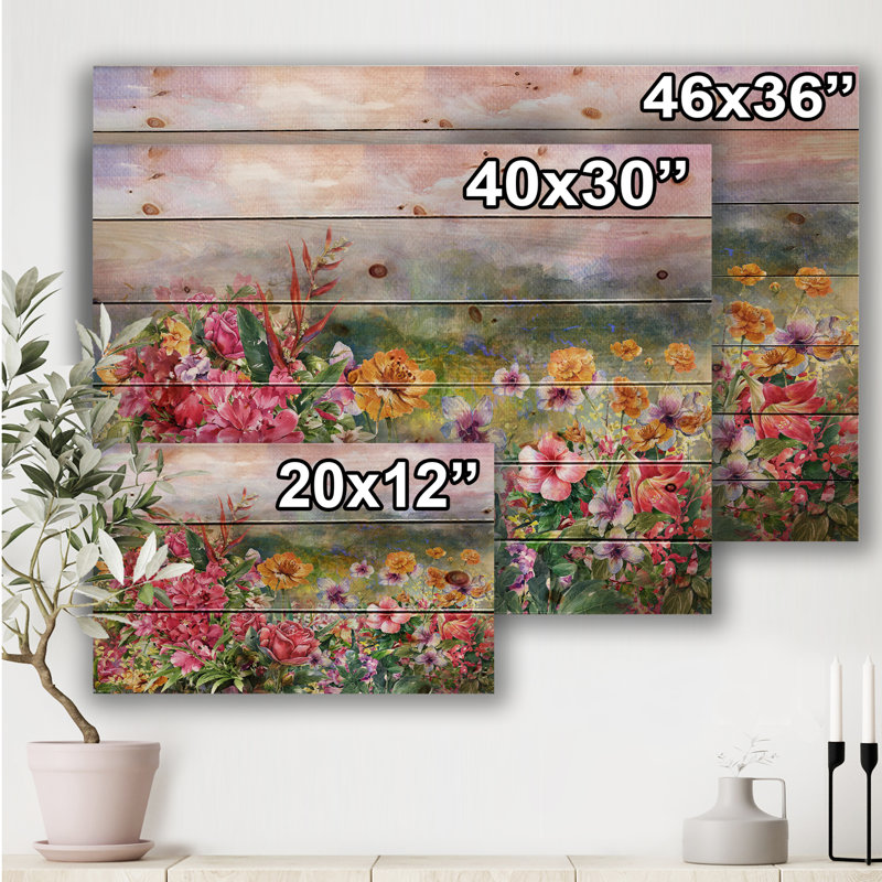 Multicoloured Spring Flowers With Misty Background - Unframed Painting on Wood, 12" H x 20" W x 1" D