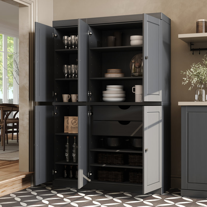 Niculae 100% Solid Wood Tall Kitchen Pantry Cabinet with Doors & 2 Drawers, Adjustable Shelves, Modular Kitchen Storage Cabinet, 48.5" W x 71.5" H
