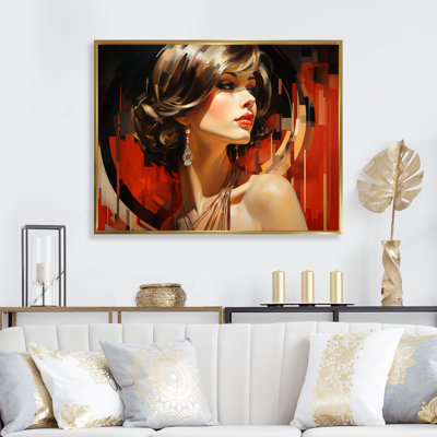 «Red Allure Glam Woman Portrait I», art sur toile