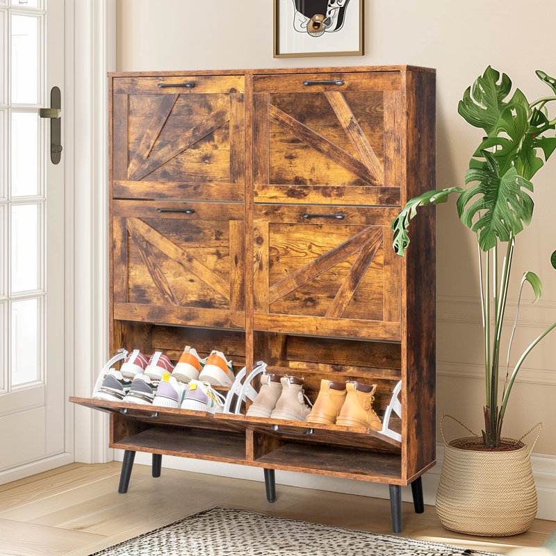 Wooden 6 Flip Drawers Shoe Cabinet, Brown