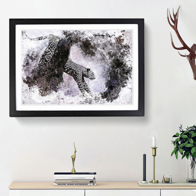 Leopard Climbing from a Tree in Abstract - Framed Print