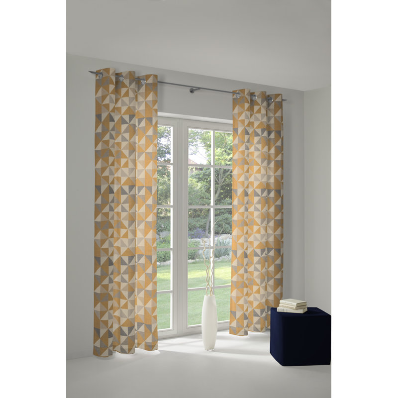 Vanesa Cotton Room Darkening Curtain Single Panel, 145 W x 175 D cm, Mustard/Tan/Beige