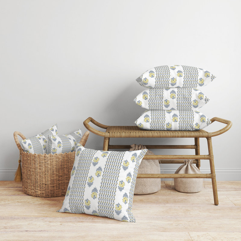 Coussin Anemone, H 20 po x l 20 po, Jaune / gris floral / géométrique / cachemire