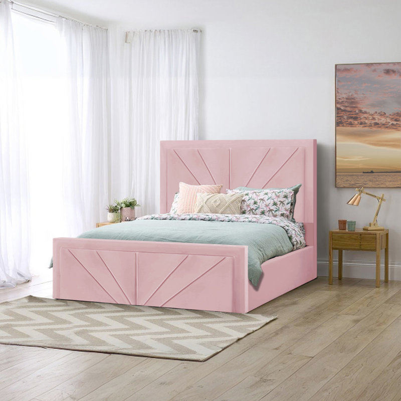 Upholstered Ottoman Storage Bed, Double (4'6), Pink