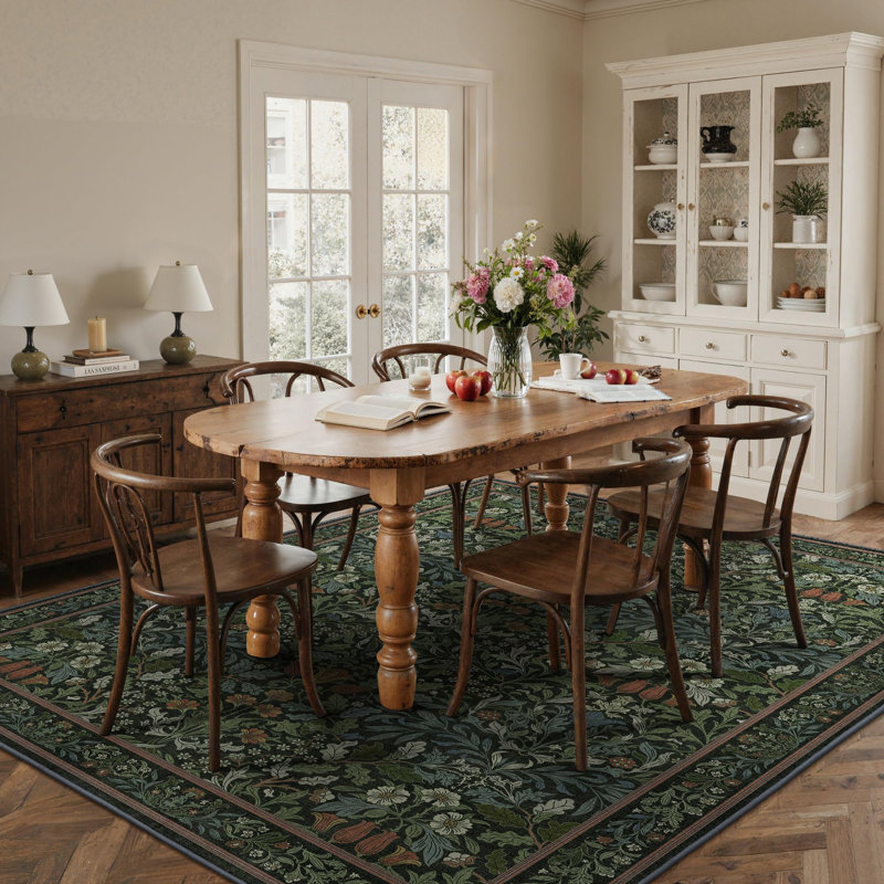 Oriental Vintage Machine Washable Non-Slip Dark Green Indoor Area Rug, Rectangle 8' x 10', Dark Green