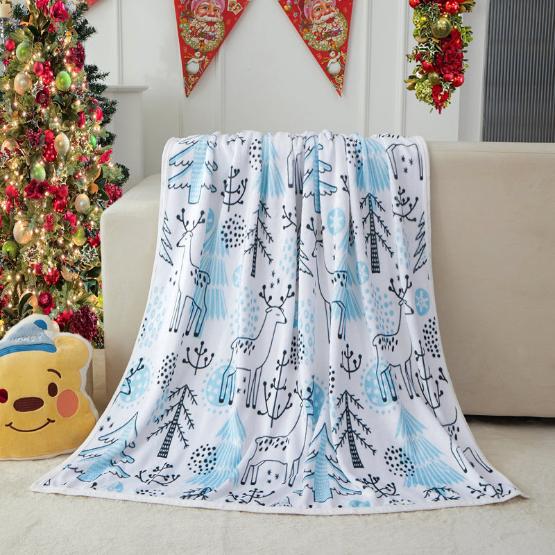 Couverture de Noël en flanelle pour décorations des Fêtes (simple 60 po x 80 po), White Animal Print
