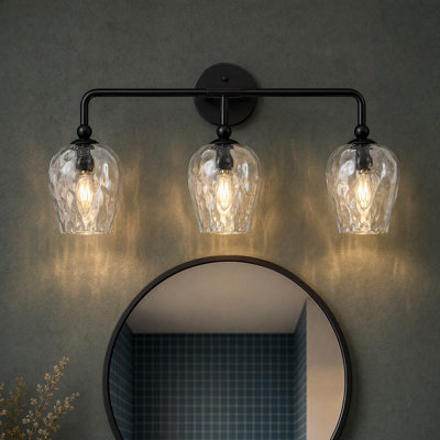 Éclairage pour meuble-lavabo 3 lumières avec abat-jour en verre ondulé