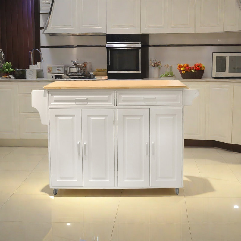 Kitchen Island With Adjustable Shelf 2 Drawers 2 Side Racks For Different Utensils
